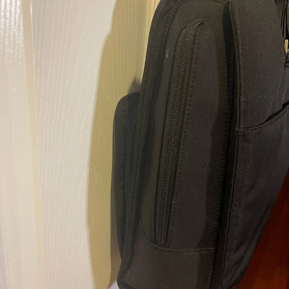 Victorinox Swiss Black Canvas &leather laptop Bag Briefcase silver tone hardware